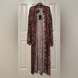 Fashion Nova Womens Light Long Duster Brown Zebra Print Size Large NEW!
